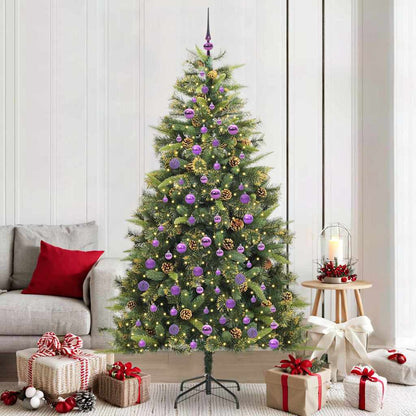vidaXL Artificial Hinged Christmas Tree with Cones Green 210 cm