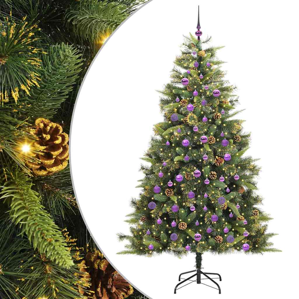 vidaXL Artificial Hinged Christmas Tree with Cones Green 210 cm