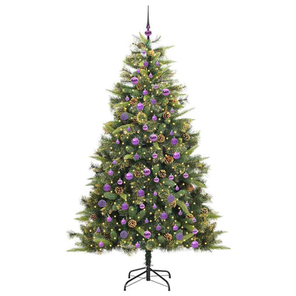 vidaXL Artificial Hinged Christmas Tree with Cones Green 210 cm