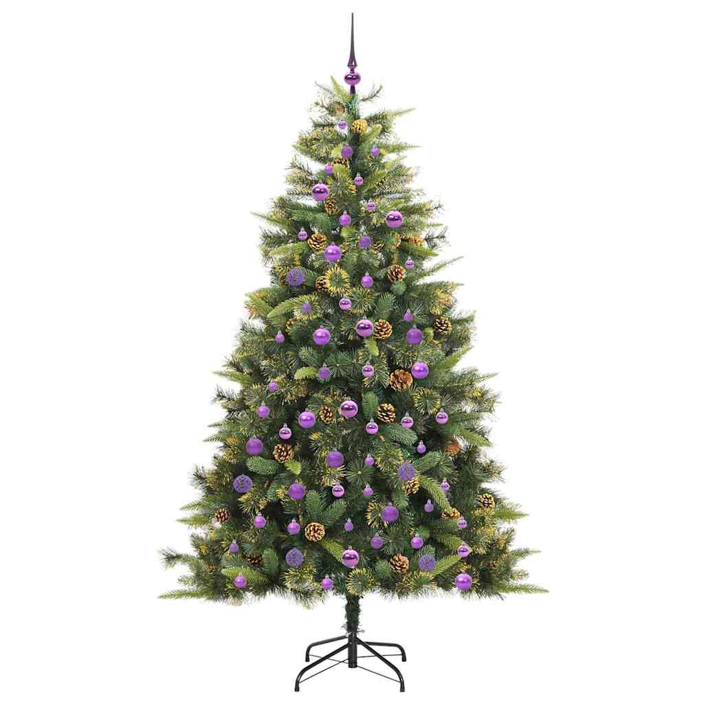 vidaXL Artificial Hinged Christmas Tree with Cones Green 210 cm