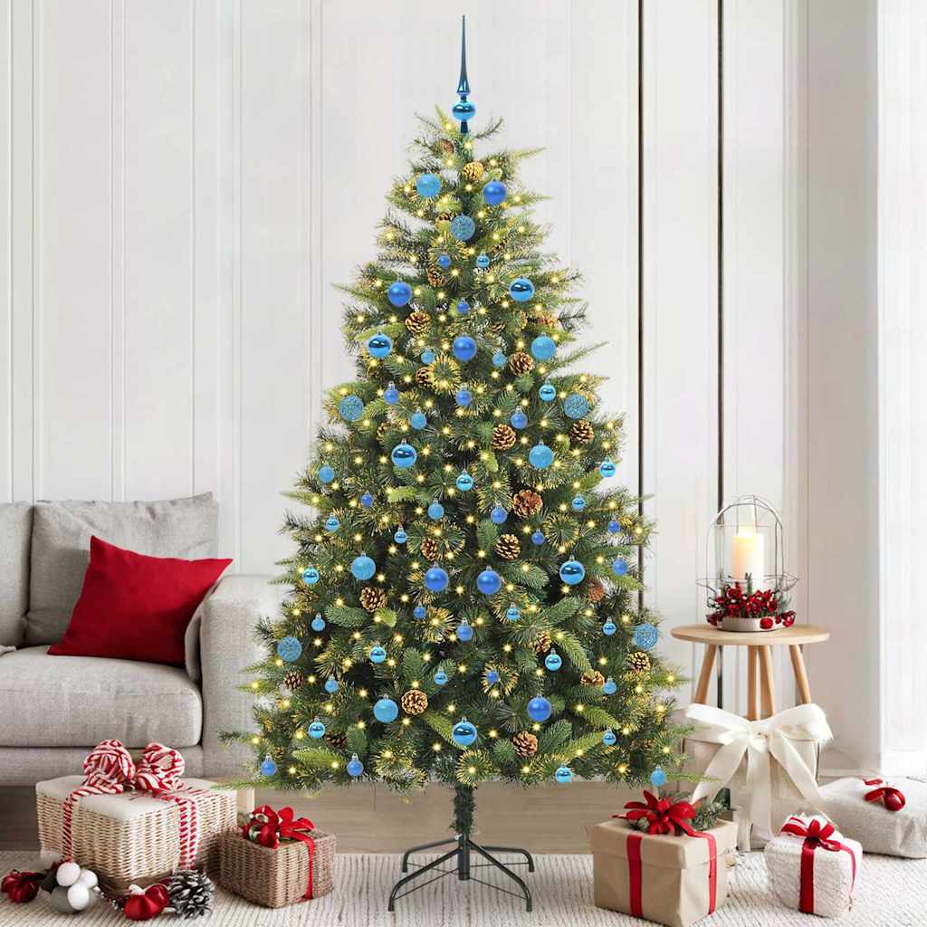 vidaXL Artificial Hinged Christmas Tree with Cones Green 210 cm