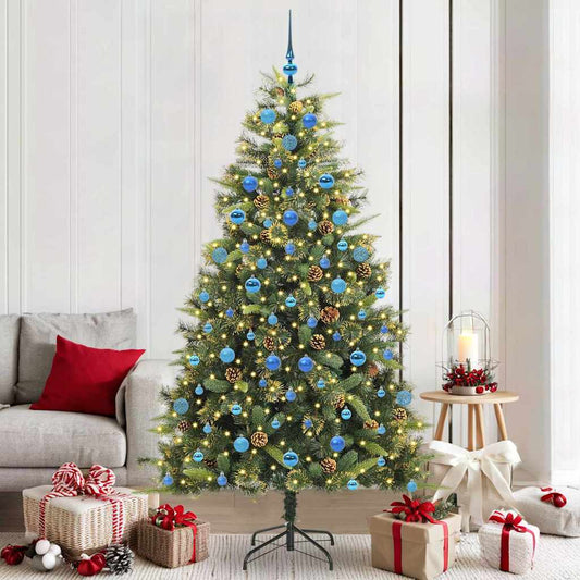 vidaXL Artificial Hinged Christmas Tree with Cones Green 210 cm