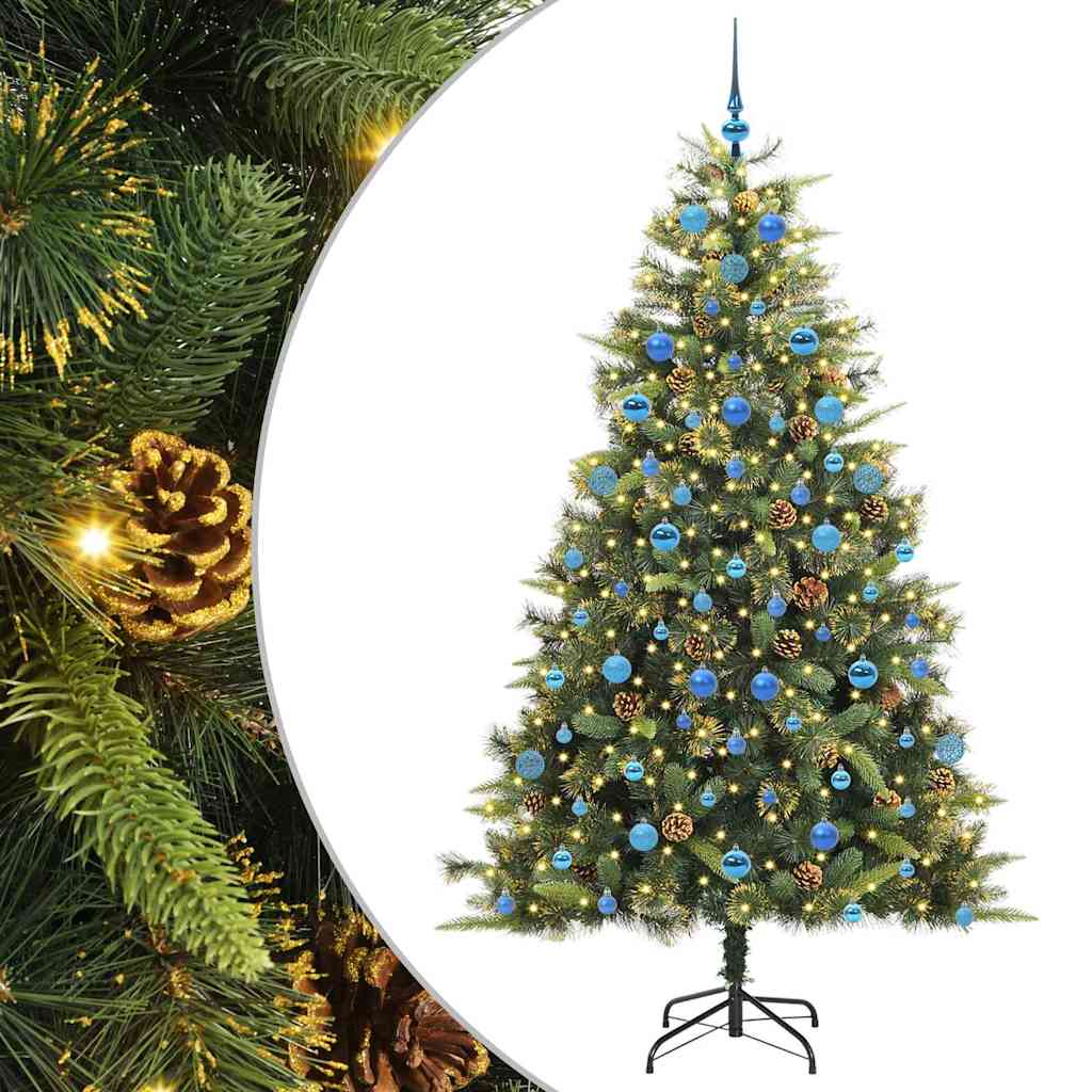 vidaXL Artificial Hinged Christmas Tree with Cones Green 210 cm