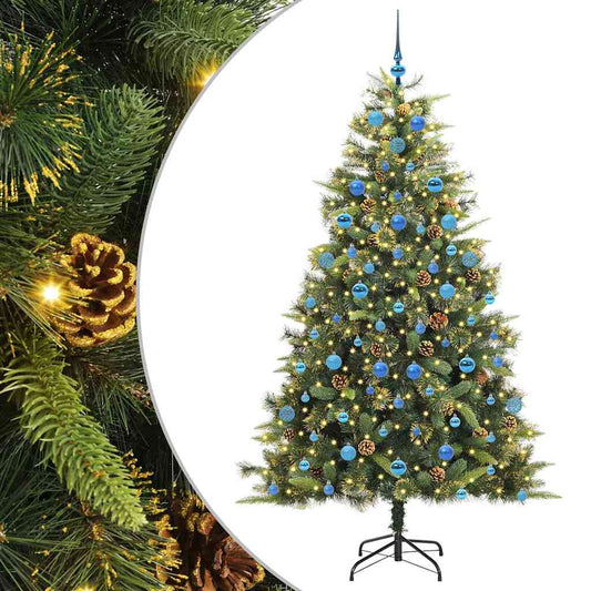 vidaXL Artificial Hinged Christmas Tree with Cones Green 210 cm