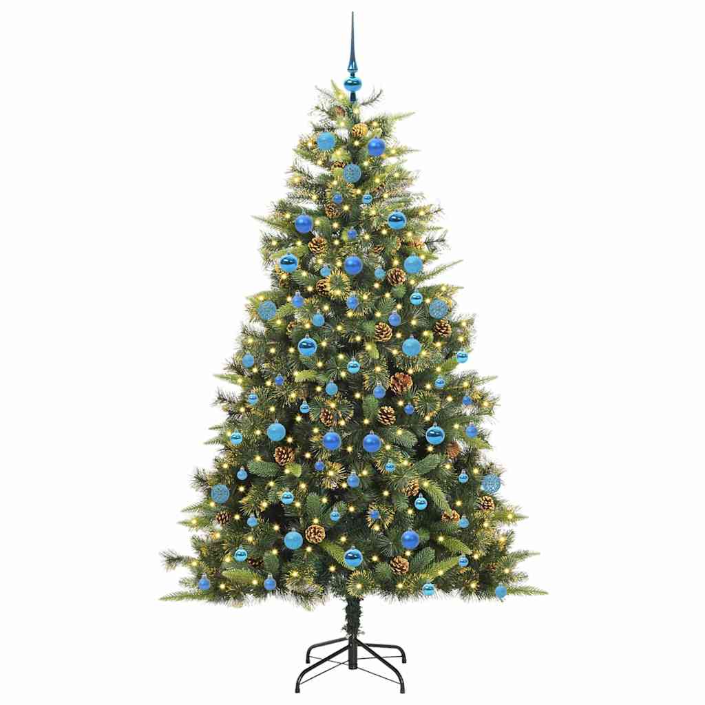 vidaXL Artificial Hinged Christmas Tree with Cones Green 210 cm