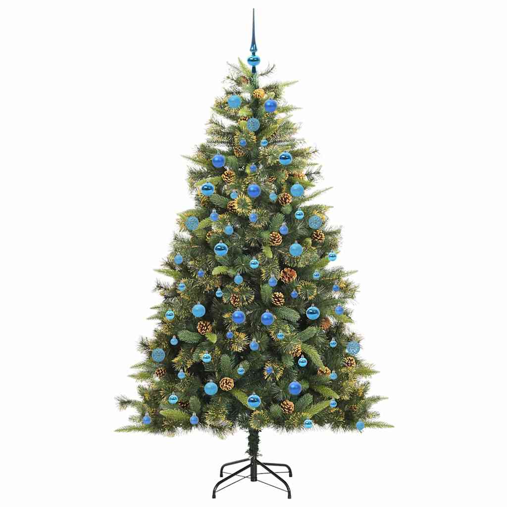 vidaXL Artificial Hinged Christmas Tree with Cones Green 210 cm