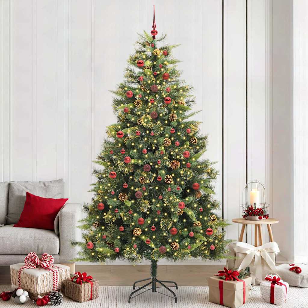 vidaXL Artificial Hinged Christmas Tree with Cones Green 240 cm