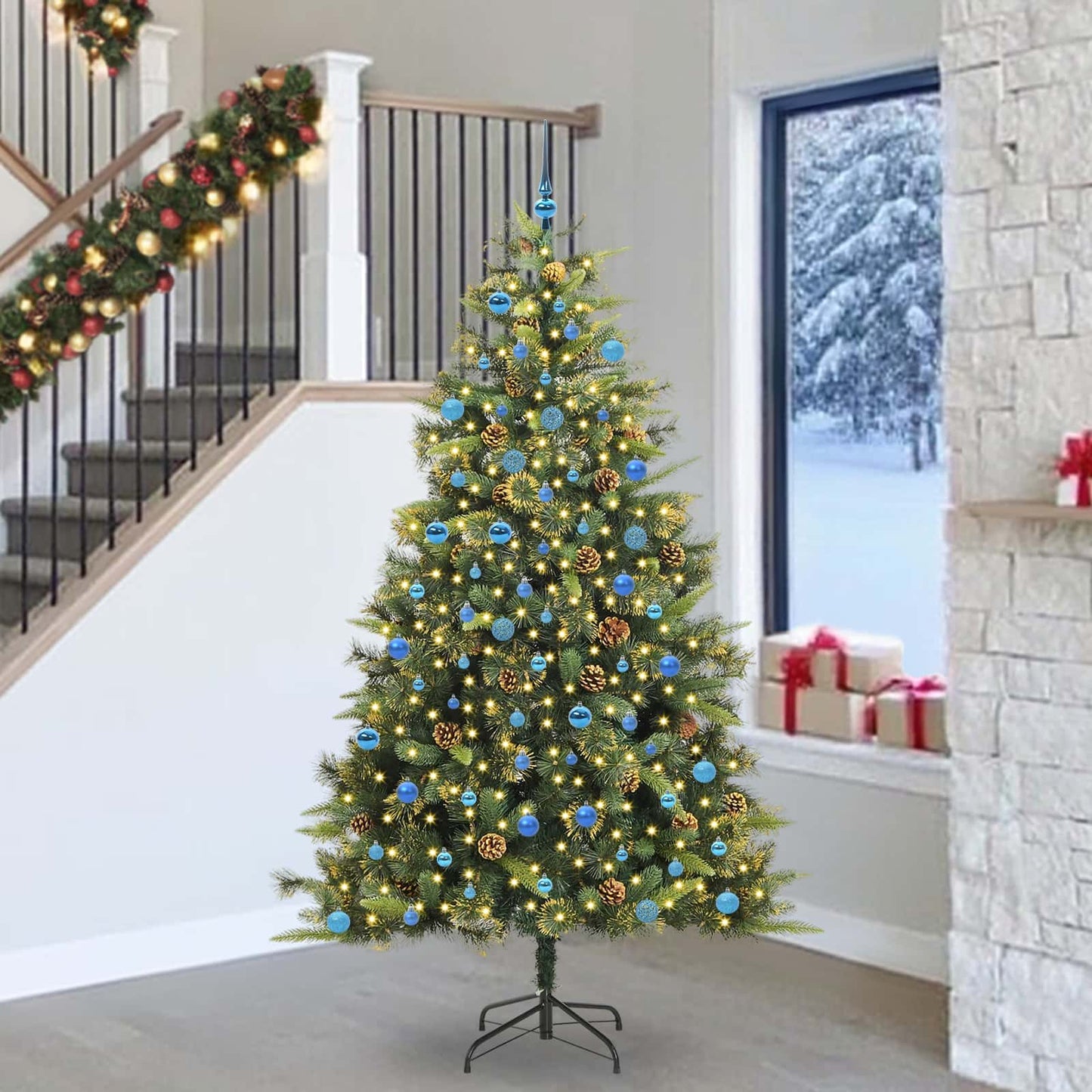 vidaXL Artificial Hinged Christmas Tree with Cones Green 240 cm