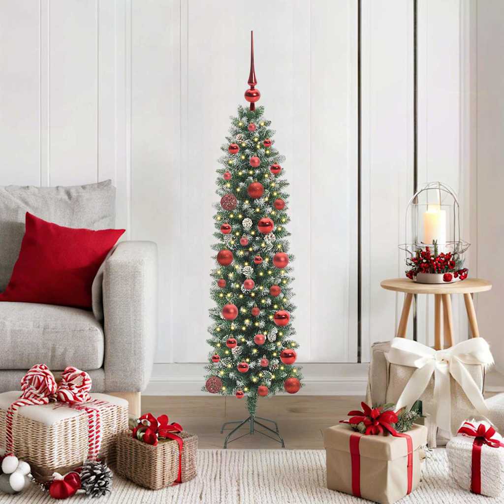 vidaXL Artificial Slim Christmas Tree Green and White 120 cm
