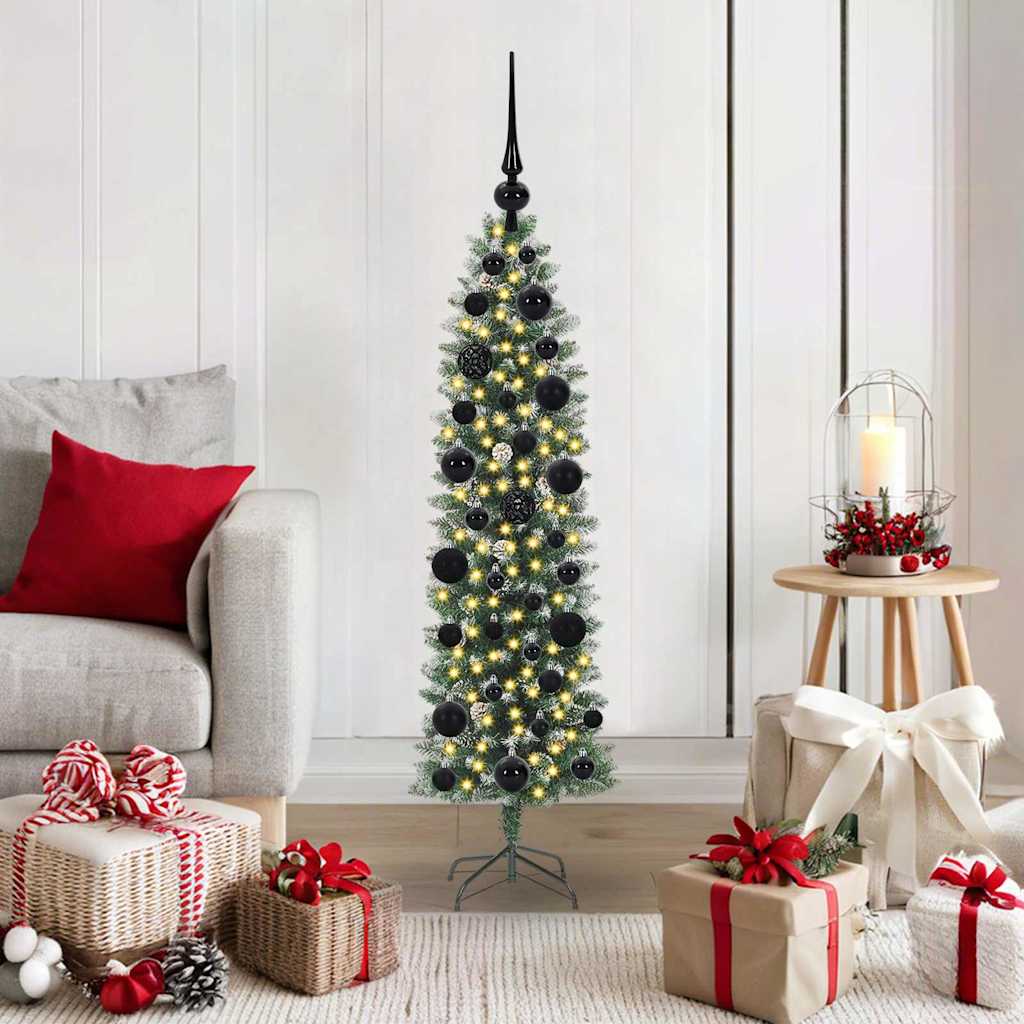 vidaXL Artificial Slim Christmas Tree Green and White 120 cm
