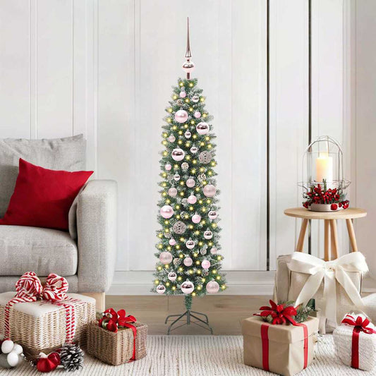 vidaXL Artificial Slim Christmas Tree Green and White 120 cm