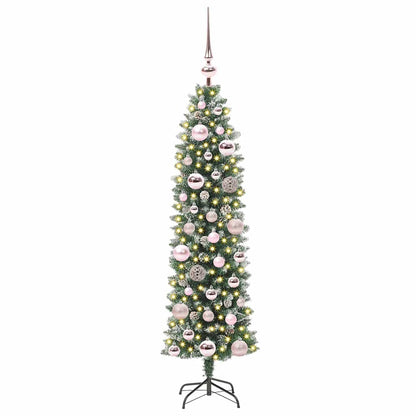 vidaXL Artificial Slim Christmas Tree Green and White 120 cm