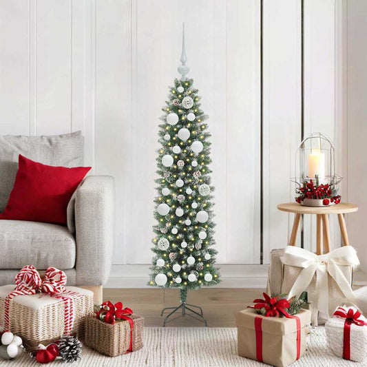 vidaXL Artificial Slim Christmas Tree Green and White 120 cm