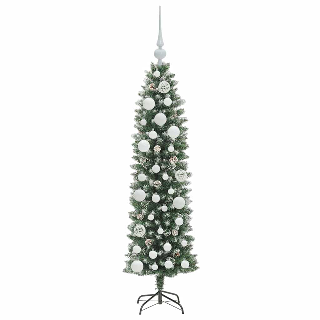 vidaXL Artificial Slim Christmas Tree Green and White 120 cm