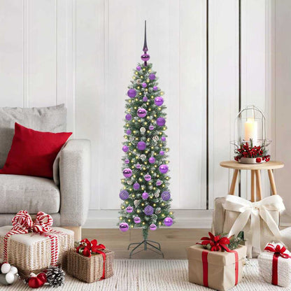 vidaXL Artificial Slim Christmas Tree Green and White 120 cm