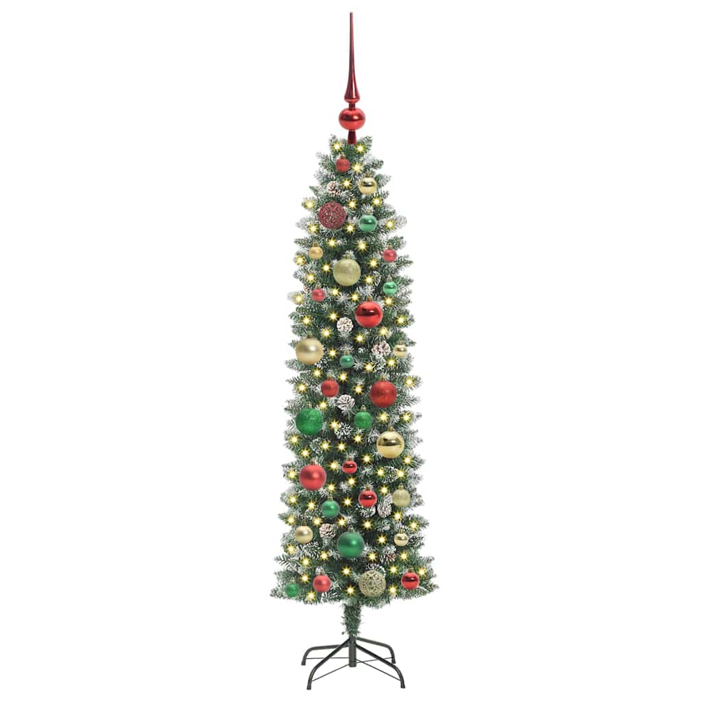 vidaXL Artificial Slim Christmas Tree Green and White 120 cm