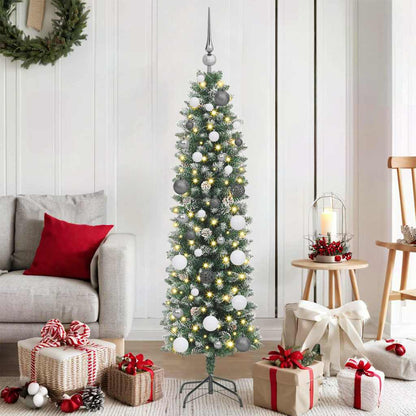 vidaXL Artificial Slim Christmas Tree Green and White 150 cm