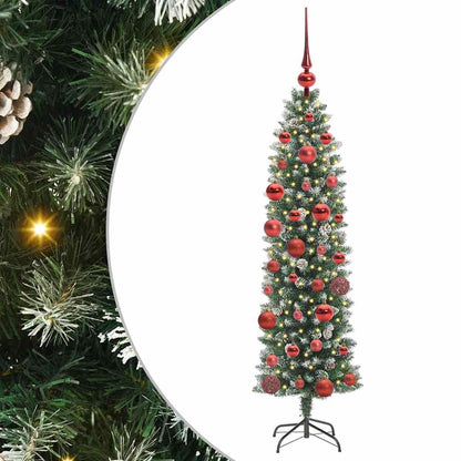 vidaXL Artificial Slim Christmas Tree Green and White 150 cm