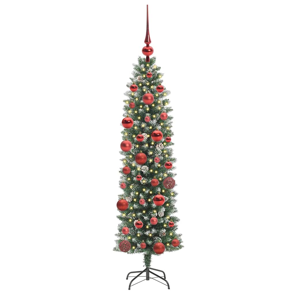 vidaXL Artificial Slim Christmas Tree Green and White 150 cm