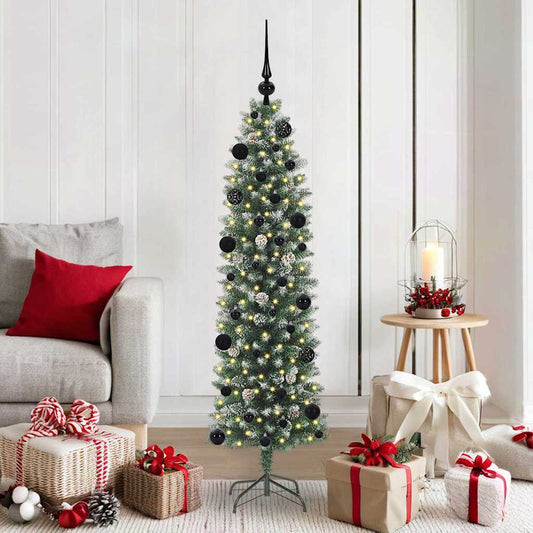 vidaXL Artificial Slim Christmas Tree Green and White 150 cm