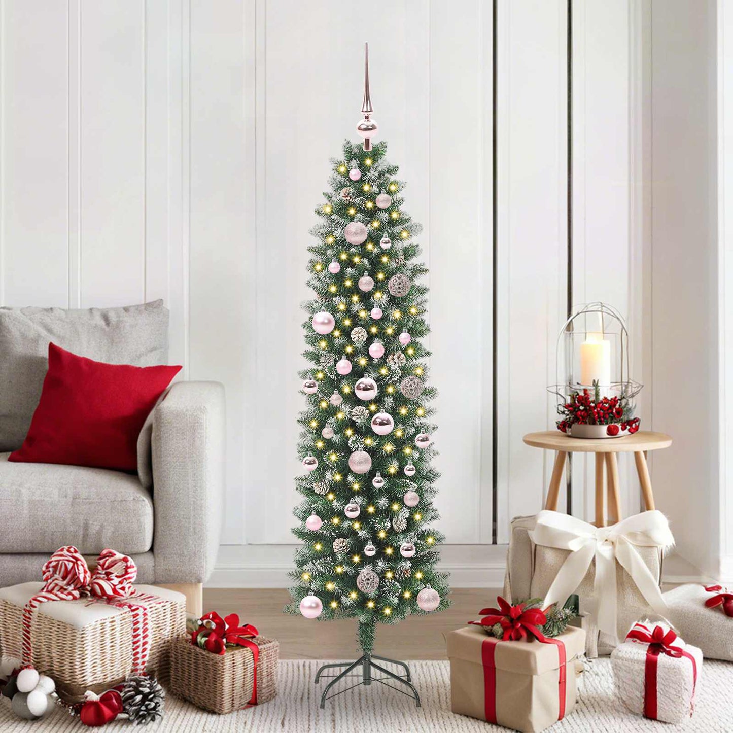 vidaXL Artificial Slim Christmas Tree Green and White 150 cm