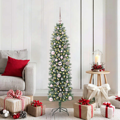 vidaXL Artificial Slim Christmas Tree Green and White 150 cm