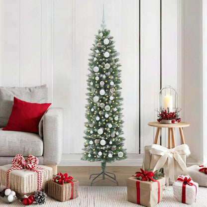 vidaXL Artificial Slim Christmas Tree Green and White 150 cm