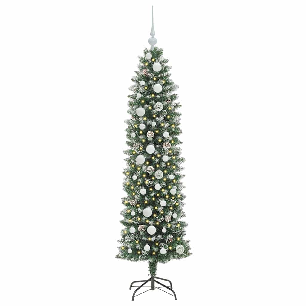vidaXL Artificial Slim Christmas Tree Green and White 150 cm