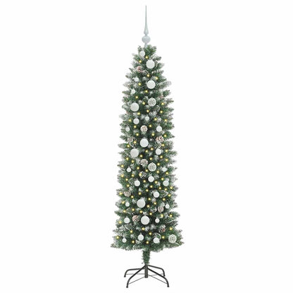 vidaXL Artificial Slim Christmas Tree Green and White 150 cm