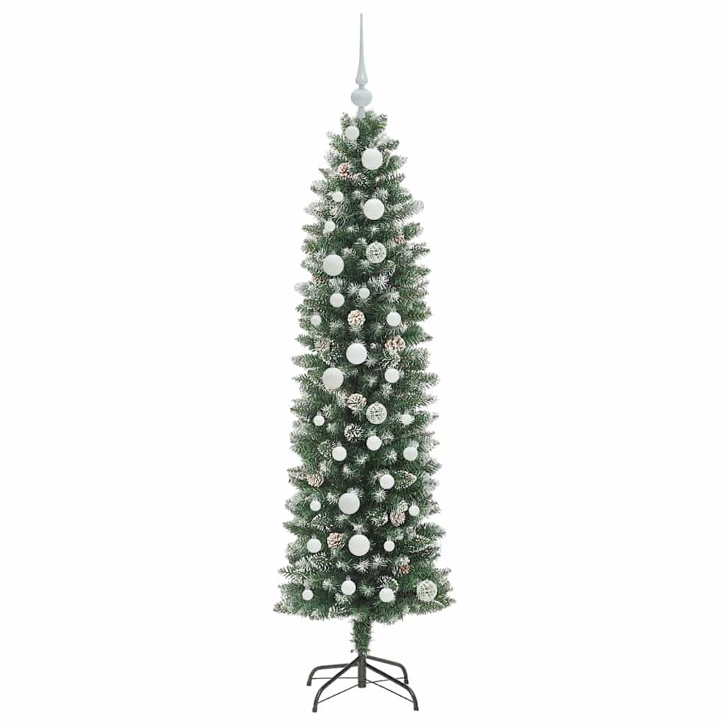 vidaXL Artificial Slim Christmas Tree Green and White 150 cm