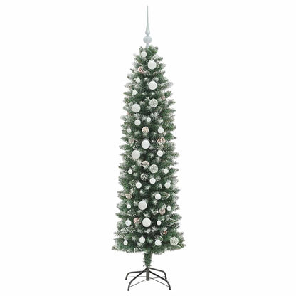 vidaXL Artificial Slim Christmas Tree Green and White 150 cm