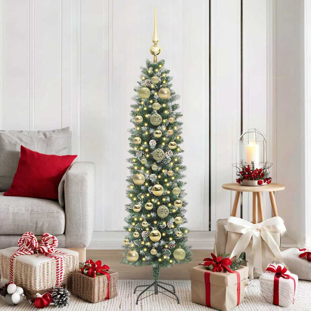 vidaXL Artificial Slim Christmas Tree Green and White 150 cm