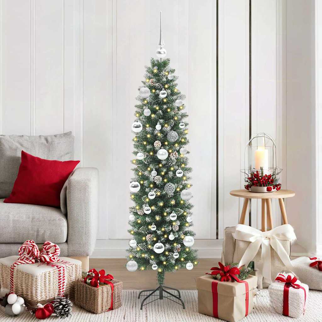 vidaXL Artificial Slim Christmas Tree Green and White 150 cm