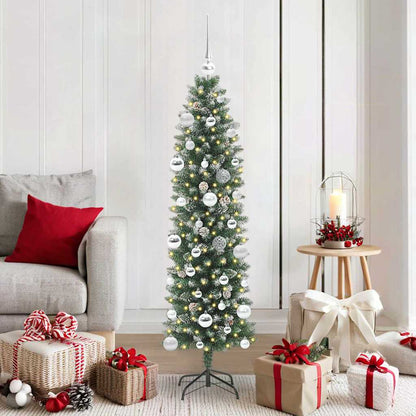 vidaXL Artificial Slim Christmas Tree Green and White 150 cm