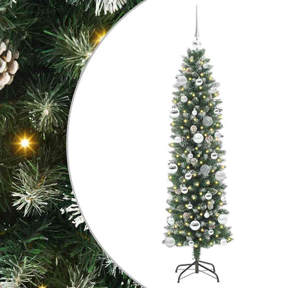 vidaXL Artificial Slim Christmas Tree Green and White 150 cm