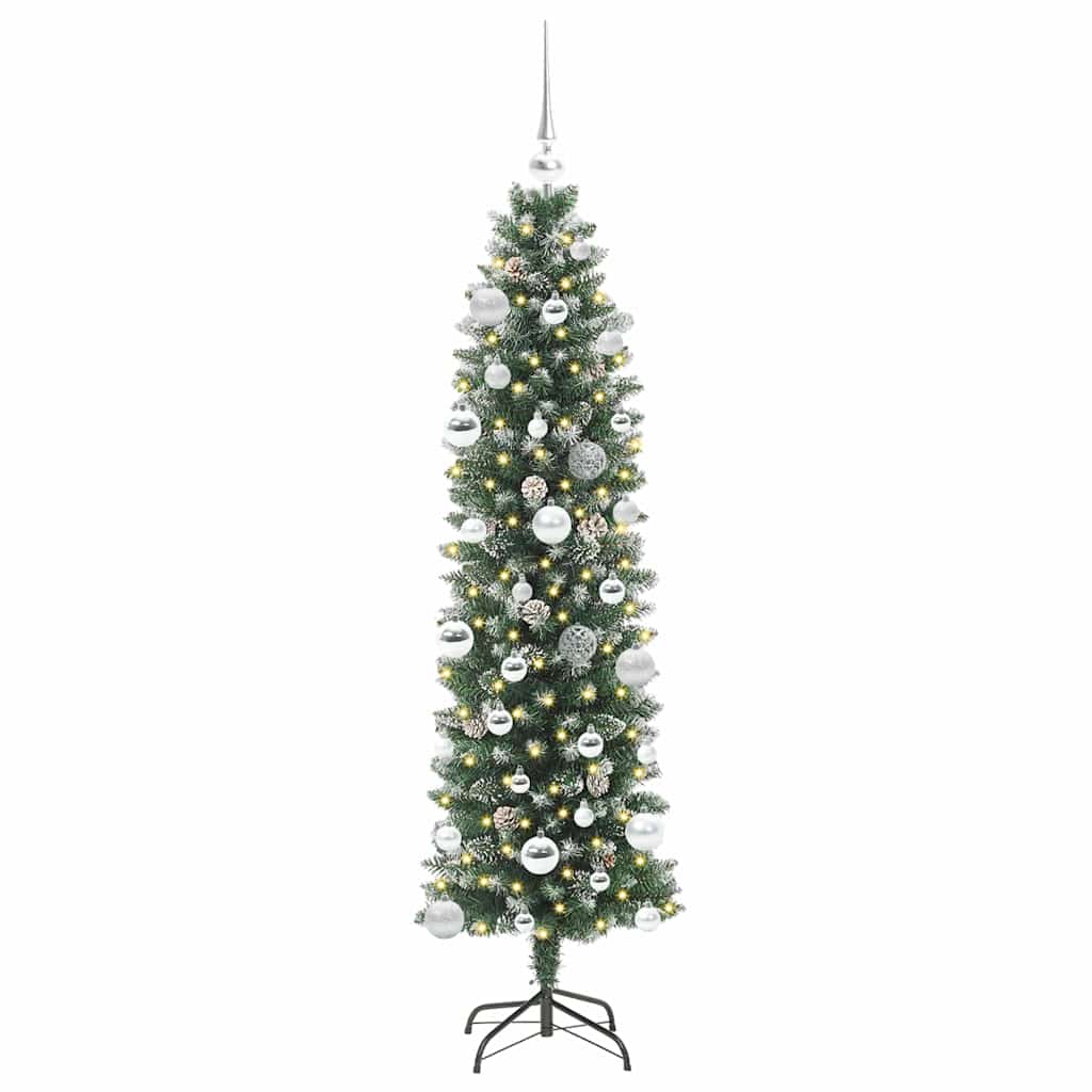 vidaXL Artificial Slim Christmas Tree Green and White 150 cm