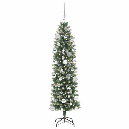 vidaXL Artificial Slim Christmas Tree Green and White 150 cm