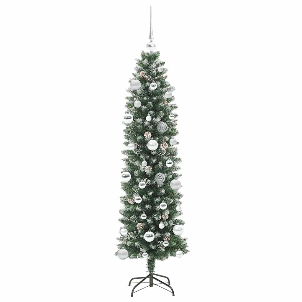 vidaXL Artificial Slim Christmas Tree Green and White 150 cm