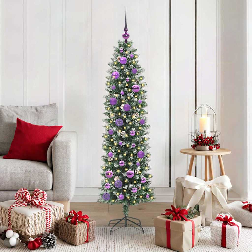 vidaXL Artificial Slim Christmas Tree Green and White 150 cm