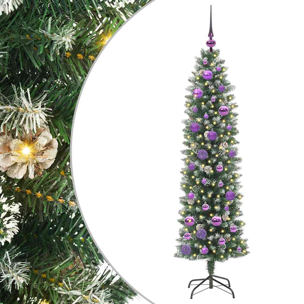 vidaXL Artificial Slim Christmas Tree Green and White 150 cm