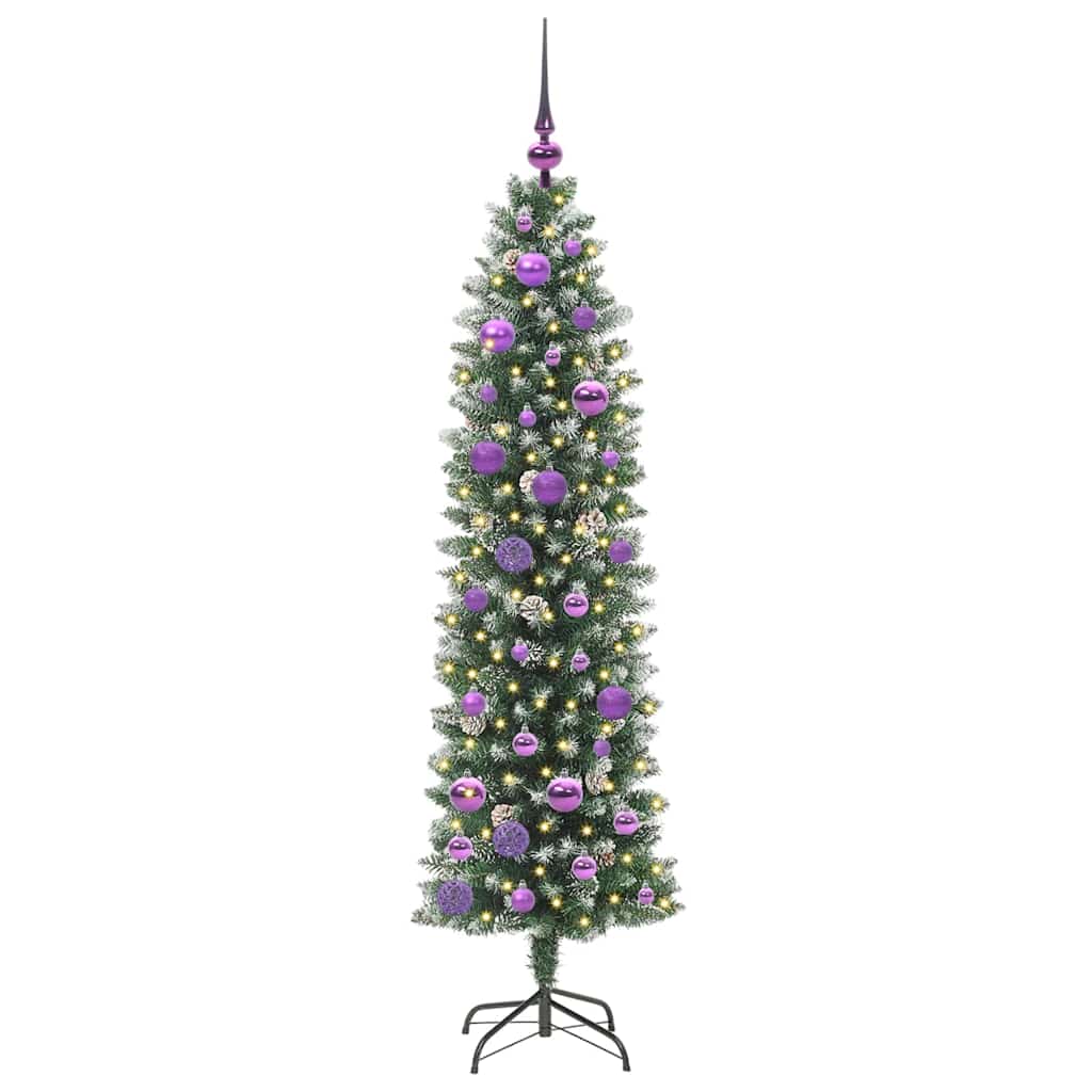 vidaXL Artificial Slim Christmas Tree Green and White 150 cm