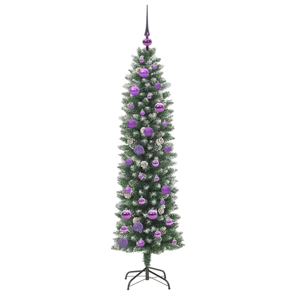 vidaXL Artificial Slim Christmas Tree Green and White 150 cm