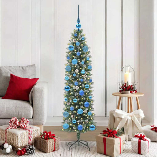 vidaXL Artificial Slim Christmas Tree Green and White 150 cm