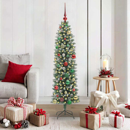 vidaXL Artificial Slim Christmas Tree Green and White 150 cm