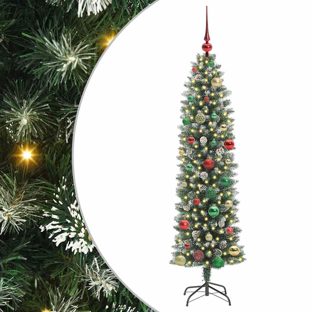 vidaXL Artificial Slim Christmas Tree Green and White 150 cm