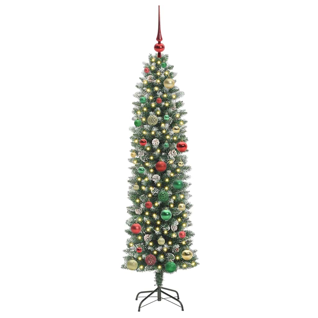 vidaXL Artificial Slim Christmas Tree Green and White 150 cm