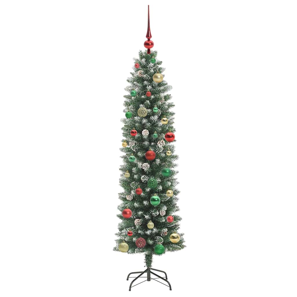 vidaXL Artificial Slim Christmas Tree Green and White 150 cm
