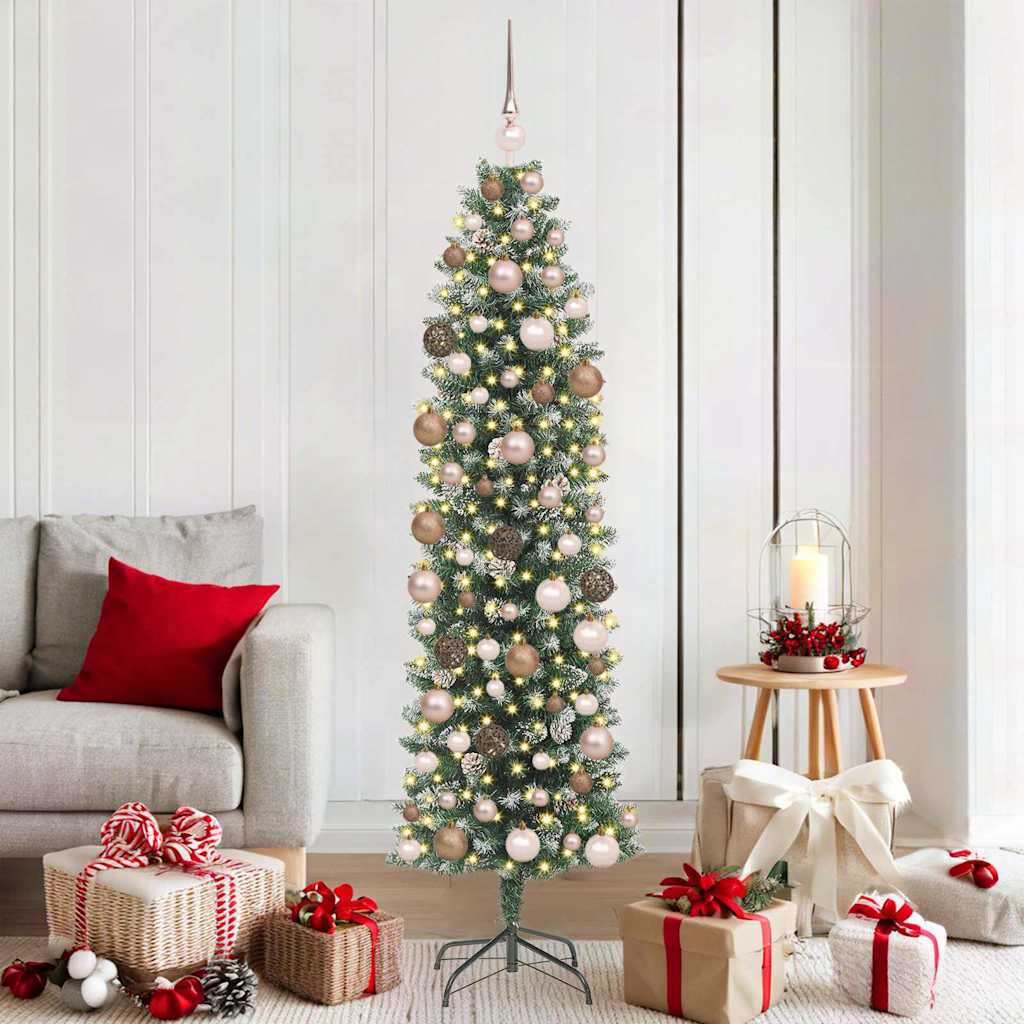 vidaXL Artificial Slim Christmas Tree Green and White 180 cm