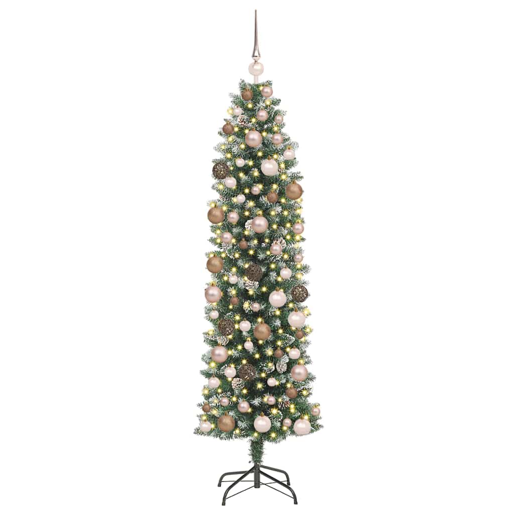 vidaXL Artificial Slim Christmas Tree Green and White 180 cm