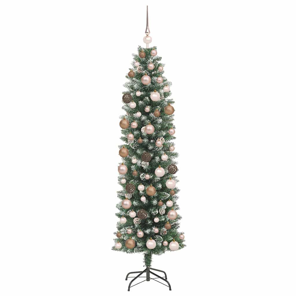 vidaXL Artificial Slim Christmas Tree Green and White 180 cm